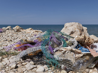 Huge quantities of tubular nets used for mussel farming and buoys employed in the fishing industry invade the sea and the coast around the l...