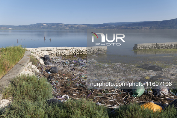 Huge quantities of tubular nets used for mussel farming and buoys employed in the fishing industry invade the sea and the coast around the l...