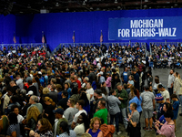 Several thousand attendees fill The Huntington Place in Detroit, MI, on October 22, 2024, to await former President Barack Obama to speak at...