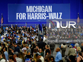 Several thousand attendees fill The Huntington Place in Detroit, MI, on October 22, 2024, to await former President Barack Obama to speak at...