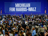 Several thousand attendees fill The Huntington Place in Detroit, MI, on October 22, 2024, to await former President Barack Obama to speak at...