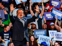 U.S. Senator Gary Peters (D-MI) speaks during a presidential campaign rally for Kamala Harris at The Huntington Place in Detroit, MI, on Oct...