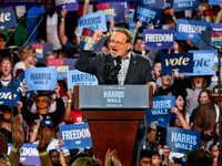 U.S. Senator Gary Peters (D-MI) speaks during a presidential campaign rally for Kamala Harris at The Huntington Place in Detroit, MI, on Oct...