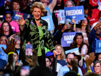 U.S. Senator Debbie Stabenow (D-MI) speaks during a presidential campaign rally for Kamala Harris at The Huntington Place in Detroit, MI, on...