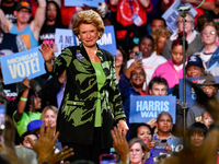 U.S. Senator Debbie Stabenow (D-MI) speaks during a presidential campaign rally for Kamala Harris at The Huntington Place in Detroit, MI, on...