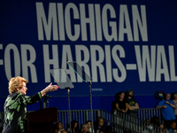 U.S. Senator Debbie Stabenow (D-MI) speaks during a presidential campaign rally for Kamala Harris at The Huntington Place in Detroit, MI, on...