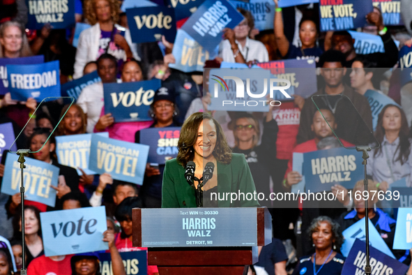 Detroit City Council President Mary Sheffield speaks during a presidential campaign rally for Kamala Harris at The Huntington Place in Detro...