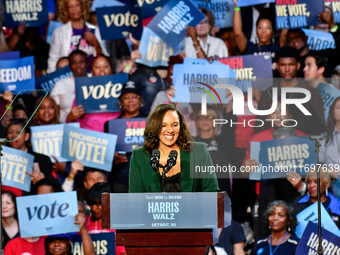 Detroit City Council President Mary Sheffield speaks during a presidential campaign rally for Kamala Harris at The Huntington Place in Detro...