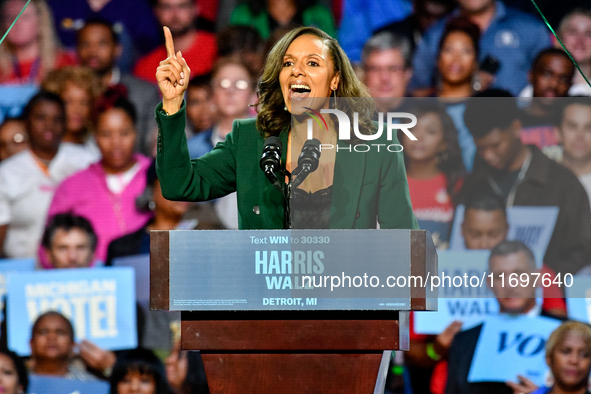 Detroit City Council President Mary Sheffield speaks during a presidential campaign rally for Kamala Harris at The Huntington Place in Detro...