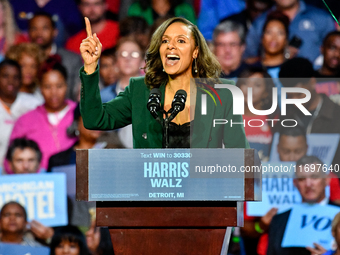 Detroit City Council President Mary Sheffield speaks during a presidential campaign rally for Kamala Harris at The Huntington Place in Detro...