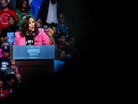 Michigan Governor Gretchen Whitmer speaks during a presidential campaign rally for Kamala Harris at The Huntington Place in Detroit, MI, on...