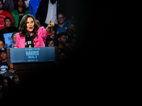 Michigan Governor Gretchen Whitmer speaks during a presidential campaign rally for Kamala Harris at The Huntington Place in Detroit, MI, on...