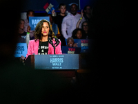 Michigan Governor Gretchen Whitmer speaks during a presidential campaign rally for Kamala Harris at The Huntington Place in Detroit, MI, on...