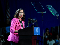 Michigan Governor Gretchen Whitmer speaks during a presidential campaign rally for Kamala Harris at The Huntington Place in Detroit, MI, on...