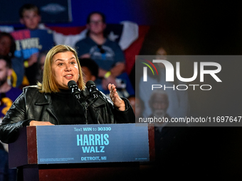 Candidate for U.S. Senator Elissa Slotkin (D-MI) speaks during a presidential campaign rally for Kamala Harris at The Huntington Place in De...