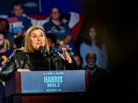 Candidate for U.S. Senator Elissa Slotkin (D-MI) speaks during a presidential campaign rally for Kamala Harris at The Huntington Place in De...