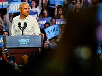 Former President Barack Obama holds a presidential campaign rally for Kamala Harris at The Huntington Place in Detroit, MI, on October 22, 2...