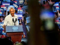 Former President Barack Obama holds a presidential campaign rally for Kamala Harris at The Huntington Place in Detroit, MI, on October 22, 2...