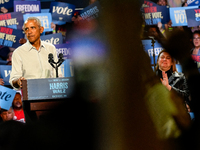 Former President Barack Obama holds a presidential campaign rally for Kamala Harris at The Huntington Place in Detroit, MI, on October 22, 2...