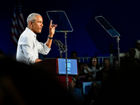 Former President Barack Obama holds a presidential campaign rally for Kamala Harris at The Huntington Place in Detroit, MI, on October 22, 2...