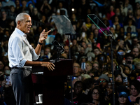 Former President Barack Obama holds a presidential campaign rally for Kamala Harris at The Huntington Place in Detroit, MI, on October 22, 2...