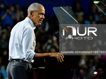 Former President Barack Obama holds a presidential campaign rally for Kamala Harris at The Huntington Place in Detroit, MI, on October 22, 2...