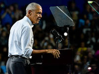 Former President Barack Obama holds a presidential campaign rally for Kamala Harris at The Huntington Place in Detroit, MI, on October 22, 2...