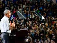 Former President Barack Obama holds a presidential campaign rally for Kamala Harris at The Huntington Place in Detroit, MI, on October 22, 2...