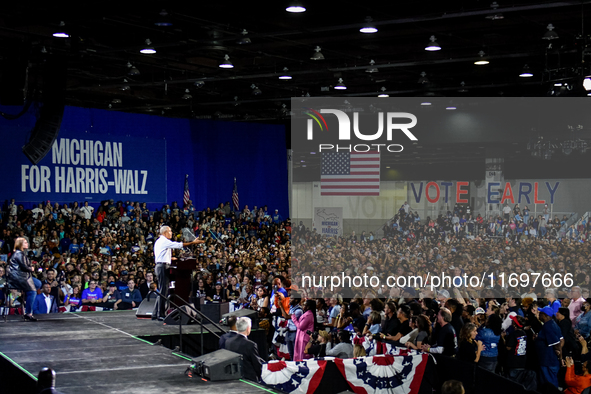 Former President Barack Obama holds a presidential campaign rally for Kamala Harris at The Huntington Place in Detroit, MI, on October 22, 2...