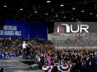 Former President Barack Obama holds a presidential campaign rally for Kamala Harris at The Huntington Place in Detroit, MI, on October 22, 2...