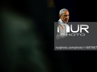 Former President Barack Obama holds a presidential campaign rally for Kamala Harris at The Huntington Place in Detroit, MI, on October 22, 2...