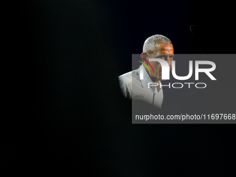 Former President Barack Obama holds a presidential campaign rally for Kamala Harris at The Huntington Place in Detroit, MI, on October 22, 2...