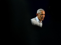 Former President Barack Obama holds a presidential campaign rally for Kamala Harris at The Huntington Place in Detroit, MI, on October 22, 2...