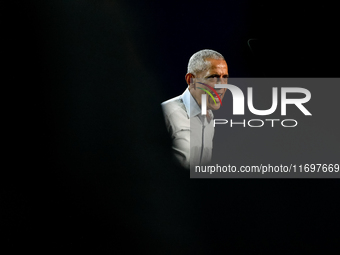 Former President Barack Obama holds a presidential campaign rally for Kamala Harris at The Huntington Place in Detroit, MI, on October 22, 2...