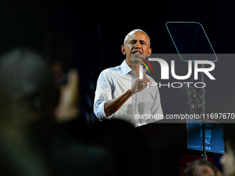 Former President Barack Obama holds a presidential campaign rally for Kamala Harris at The Huntington Place in Detroit, MI, on October 22, 2...