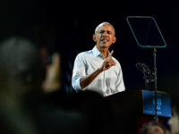 Former President Barack Obama holds a presidential campaign rally for Kamala Harris at The Huntington Place in Detroit, MI, on October 22, 2...