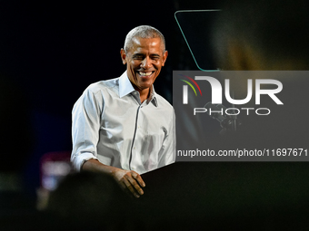 Former President Barack Obama holds a presidential campaign rally for Kamala Harris at The Huntington Place in Detroit, MI, on October 22, 2...