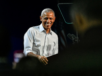 Former President Barack Obama holds a presidential campaign rally for Kamala Harris at The Huntington Place in Detroit, MI, on October 22, 2...