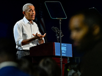 Former President Barack Obama holds a presidential campaign rally for Kamala Harris at The Huntington Place in Detroit, MI, on October 22, 2...