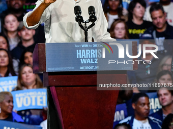 Former President Barack Obama holds a presidential campaign rally for Kamala Harris at The Huntington Place in Detroit, MI, on October 22, 2...