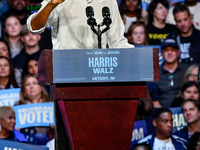 Former President Barack Obama holds a presidential campaign rally for Kamala Harris at The Huntington Place in Detroit, MI, on October 22, 2...