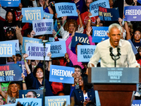 Former President Barack Obama holds a presidential campaign rally for Kamala Harris at The Huntington Place in Detroit, MI, on October 22, 2...