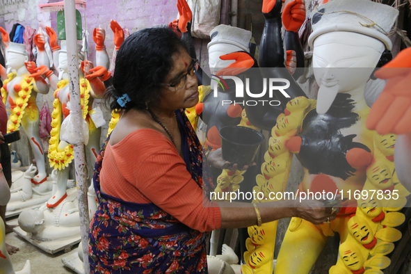 Hindu Goddess Kali is ahead of the Kali Puja Festival in Kumartuli, the potter's village in Kolkata, India, on October 22, 2024. 