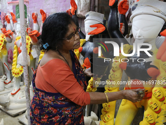 Hindu Goddess Kali is ahead of the Kali Puja Festival in Kumartuli, the potter's village in Kolkata, India, on October 22, 2024. (