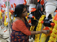 Hindu Goddess Kali is ahead of the Kali Puja Festival in Kumartuli, the potter's village in Kolkata, India, on October 22, 2024. (