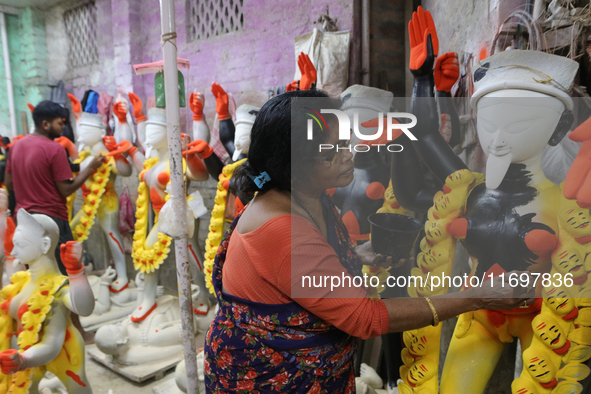 Hindu Goddess Kali is ahead of the Kali Puja Festival in Kumartuli, the potter's village in Kolkata, India, on October 22, 2024. 