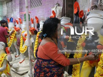 Hindu Goddess Kali is ahead of the Kali Puja Festival in Kumartuli, the potter's village in Kolkata, India, on October 22, 2024. (