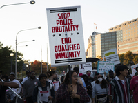 Dozens gather to protest police brutality in Washington, D.C., United States, on October 22, 2024, during the National Day of Protest to Sto...