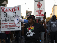 A person chants during the National Day of Protest to Stop Police Brutality in Washington, D.C., United States, on October 22, 2024. Protest...