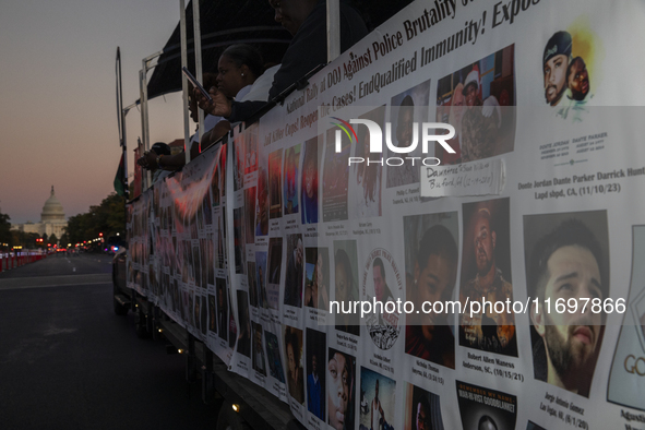 Dozens gather to protest police brutality in Washington, D.C., United States, on October 22, 2024, during the National Day of Protest to Sto...